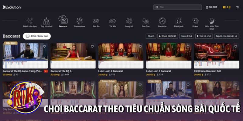 Chơi baccarat theo tiêu chuẩn sòng bài quốc tế tại Rikvip