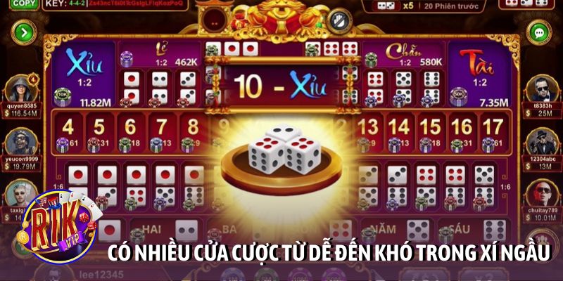 Có nhiều cửa cược từ dễ đến khó trong game xí ngầu